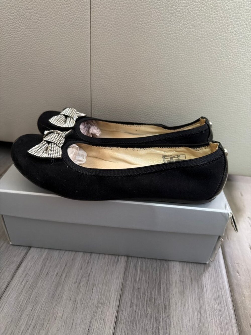 Stuart Weitzman Girls Fannie Glitz Ballet Flats Crystal Bow Big Kid 5